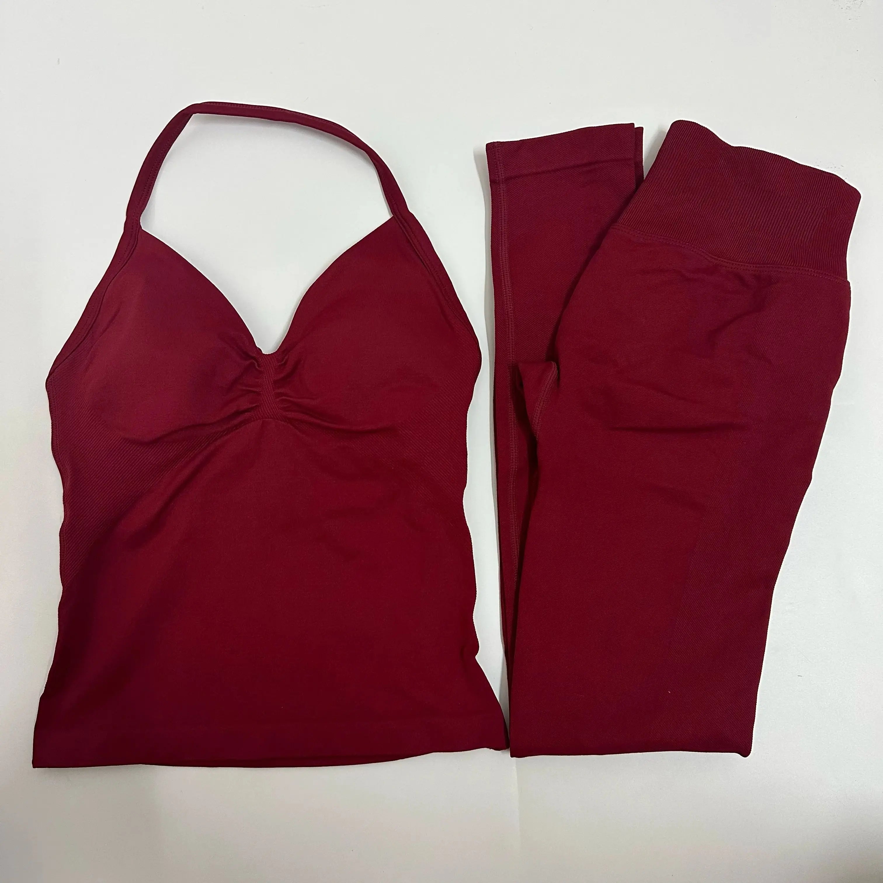 2-Piece Yoga Set Ladies Gym Training Leggings and Neck Tank Yoga Fitness Seamless Set Pilates Clothes Workout Sportswear