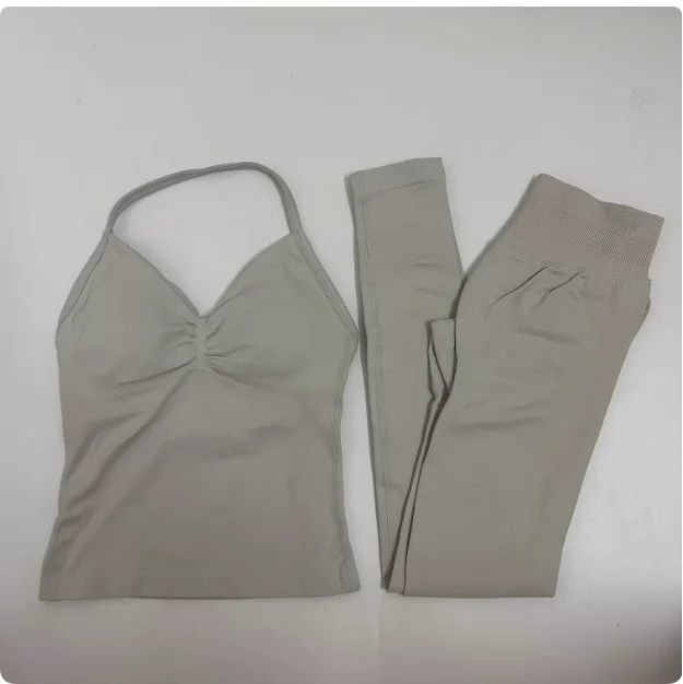 2-Piece Yoga Set Ladies Gym Training Leggings and Neck Tank Yoga Fitness Seamless Set Pilates Clothes Workout Sportswear