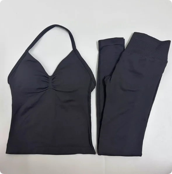 2-Piece Yoga Set Ladies Gym Training Leggings and Neck Tank Yoga Fitness Seamless Set Pilates Clothes Workout Sportswear